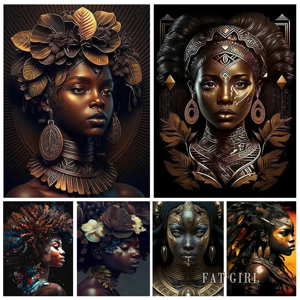 Diy Diamond Painting New African Woman Flower Full Square Rhinestone Drill Mosaic Embroidery Tribe Girl Handmade Wall Decor W38