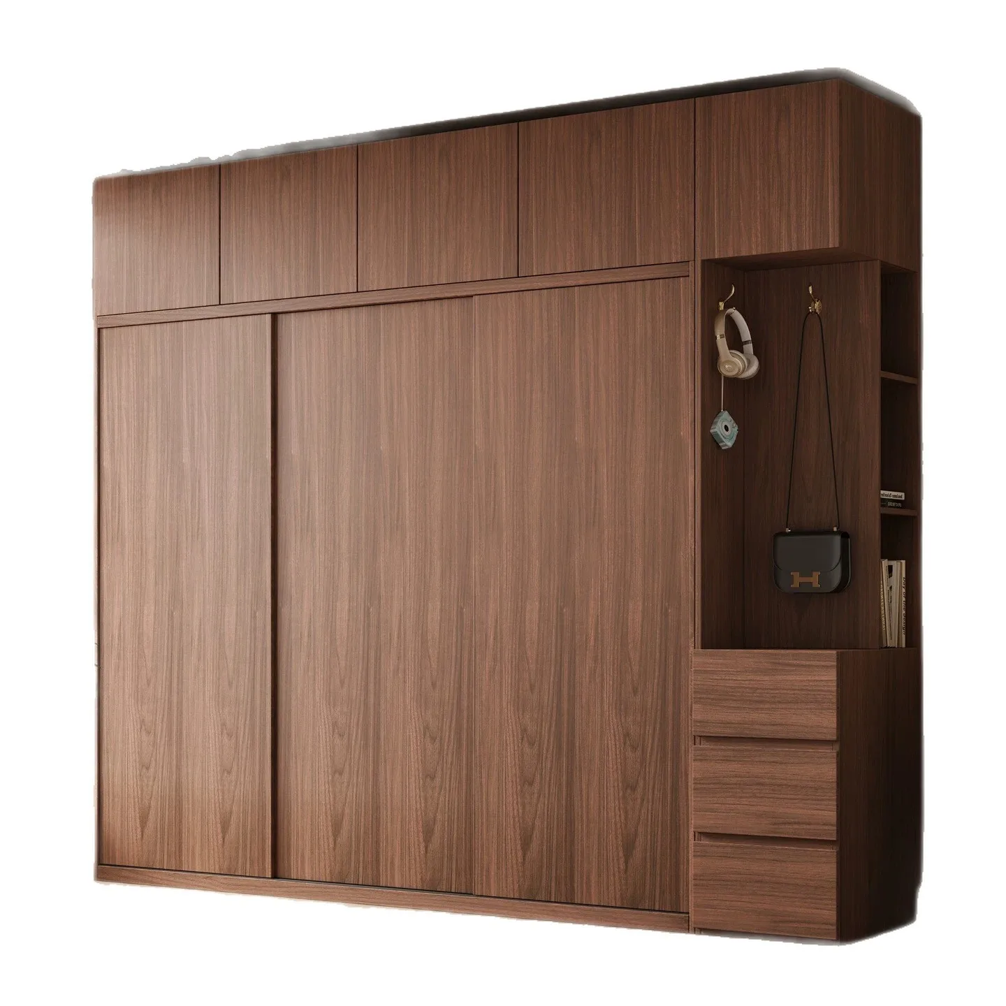 ENF grade solid wood European pine board sliding door wardrobe bedroom home economical storage cabinet walnut large wardrobe