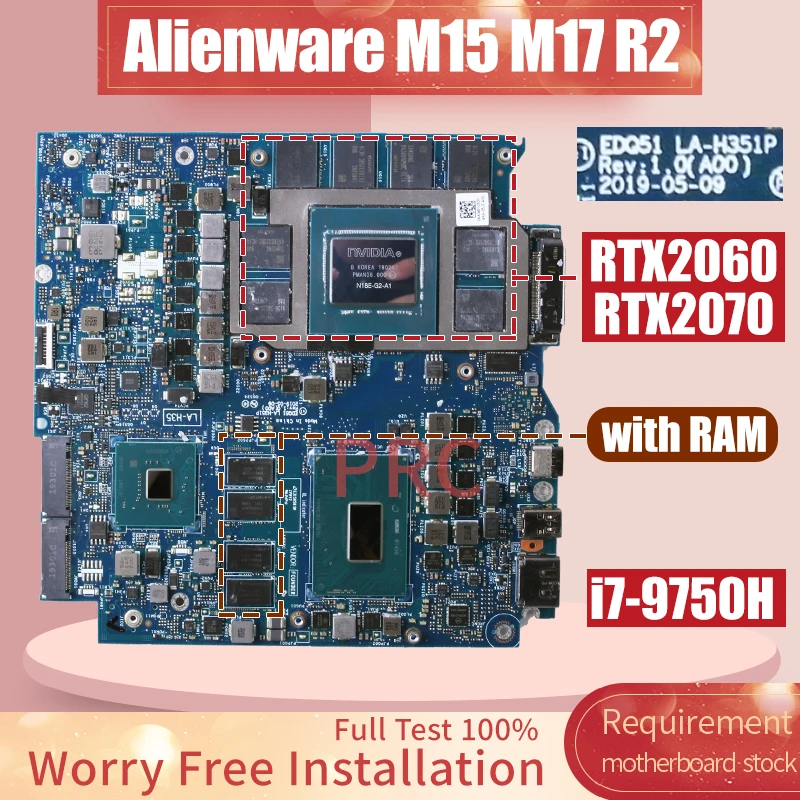 

For Dell Alienware M15 M17 R2 Laptop Motherboard LA-H351P 009PM5 0PY87P i7-9750H Notebook Mainboard RTX2060/RTX2070