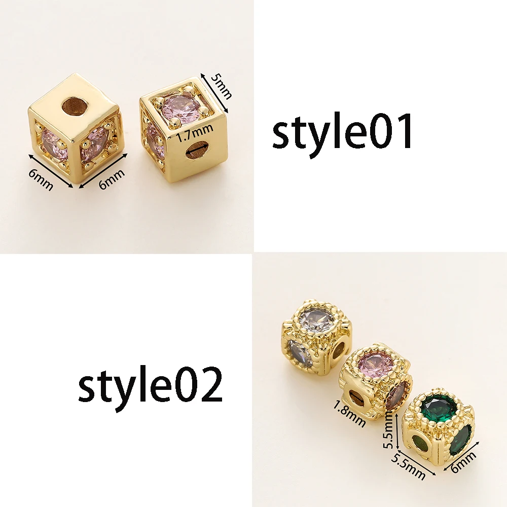 4/6pcs/lot 14K/18K Gold Color Plated Square Shape Spacer Loose Beads for DIY Jewelry Necklace Making Accessories Findings