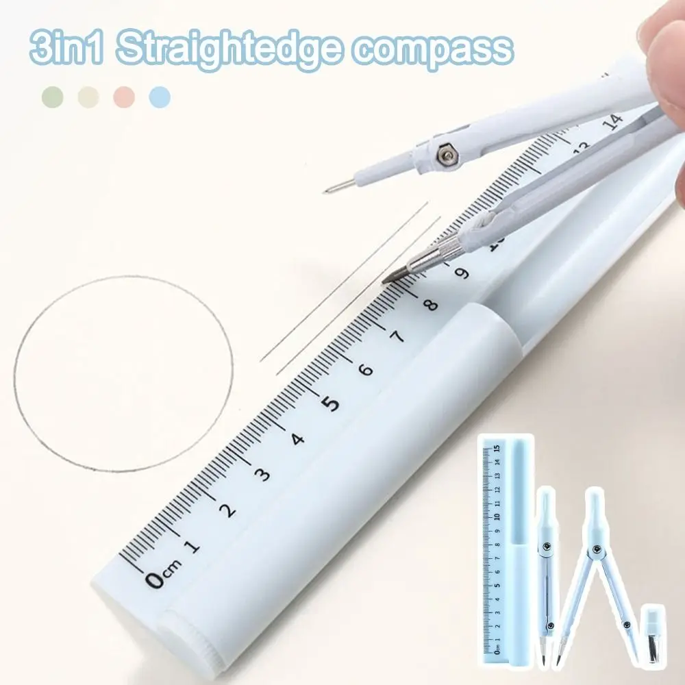 

3-in-1 Compass Ruler Set Stationery Set Mathematics Function Ruler Measuring Ruler Pencil Compass Kit School Office