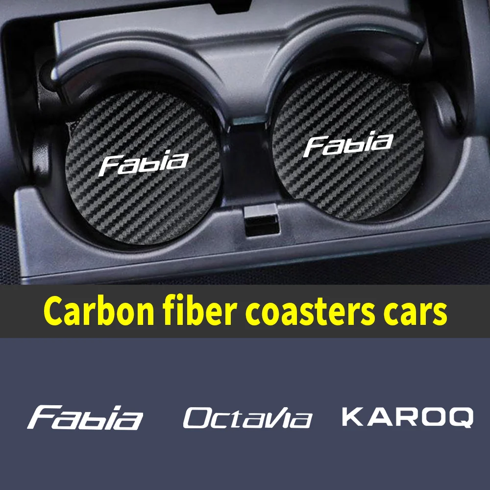 

Carbon Fiber Car Coaster Water Cup Bottle Holder Anti-slip Pad For Skoda FABIA KAROQ KODIAQ OCTAVIA RAPID VRS YETI Accessories