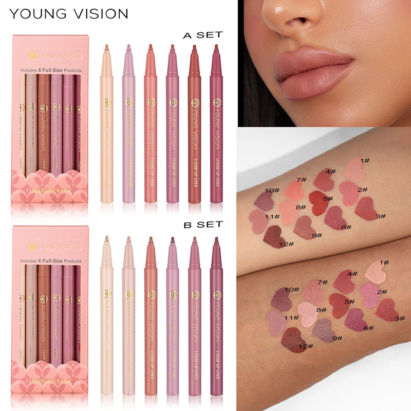 Vloeibare Lippenstift Lipliner Set Lipvlek Tint Collectie Duurzaam Gemakkelijk Glijden Nude Matte Tinten Lip Contour Lipliner Cadeau Voor Meisje