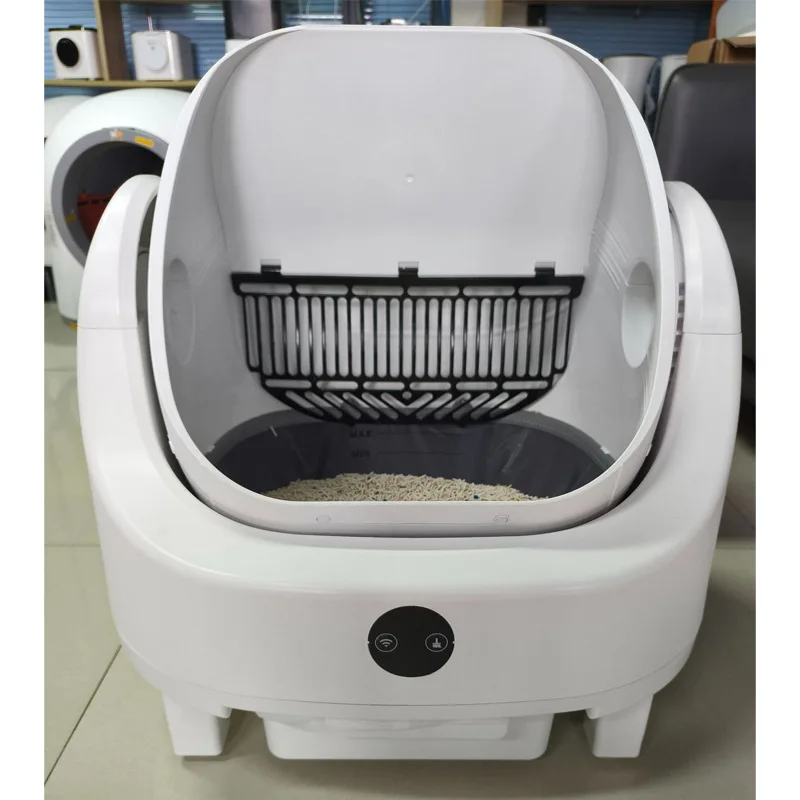 Caja de arena inteligente abierta para gatos con autolimpieza y olores