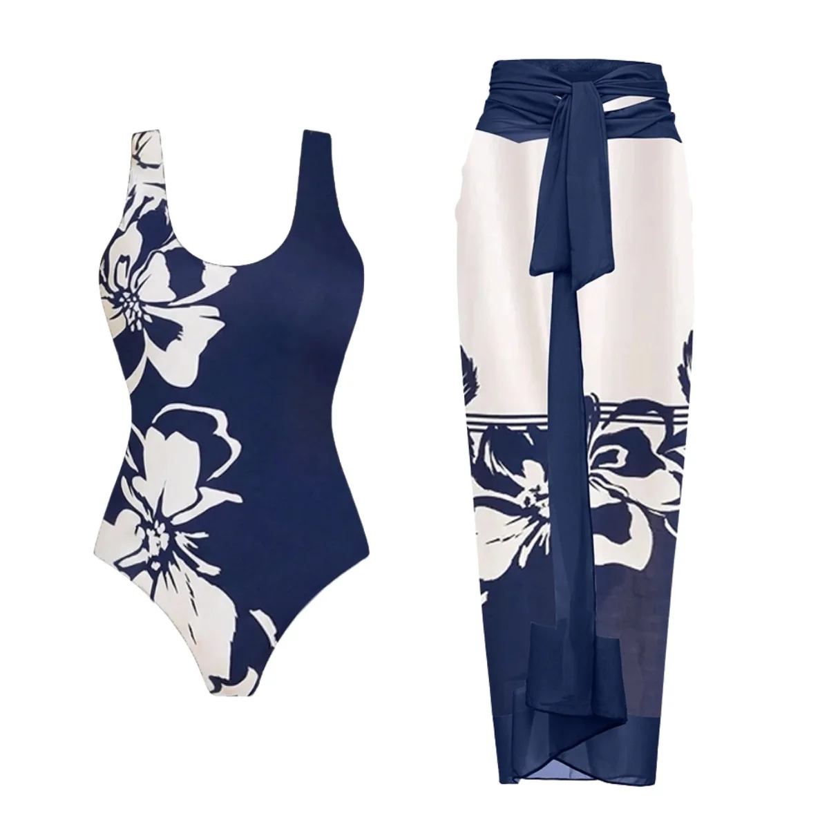 2027 2Pcs Sexy Swimsuit Women Push Up Bikini Female Print Swimwear Biquini Dress Cover Up Deep V Swim Suit Bathingsuit Beachwear