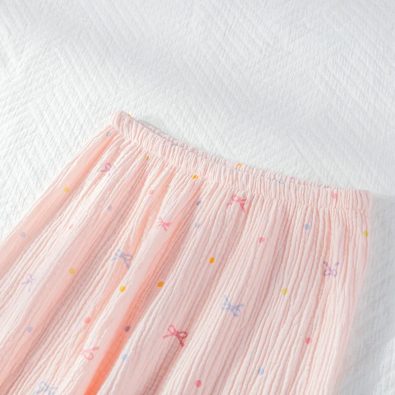 طقم بيجامة نسائي جديد لربيع وصيف 2025 100% كريب قطني فضفاض لطيف للفتيات بأكمام طويلة قطعتين ملابس منزلية ملابس نوم #5