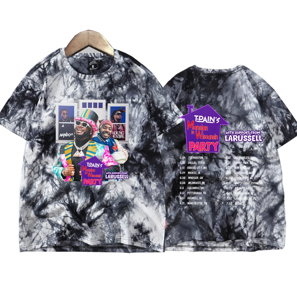 T-Pain 2024 Tour Tie Dye Shirts Unisex Round Neck Short Sleeve Tee  Fans Gift