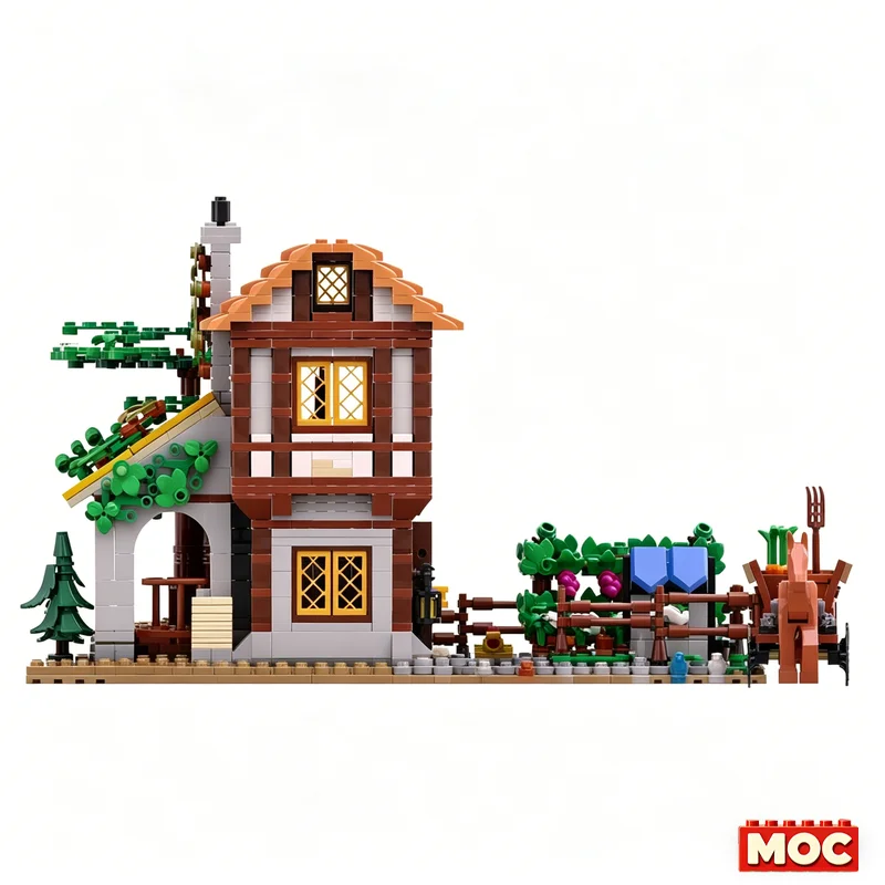 1662Pcs Medieval Farm Custom Building Blocks Village Cottage With Horse Cart Vineyard Scene Model Education Assembly Toys Gift