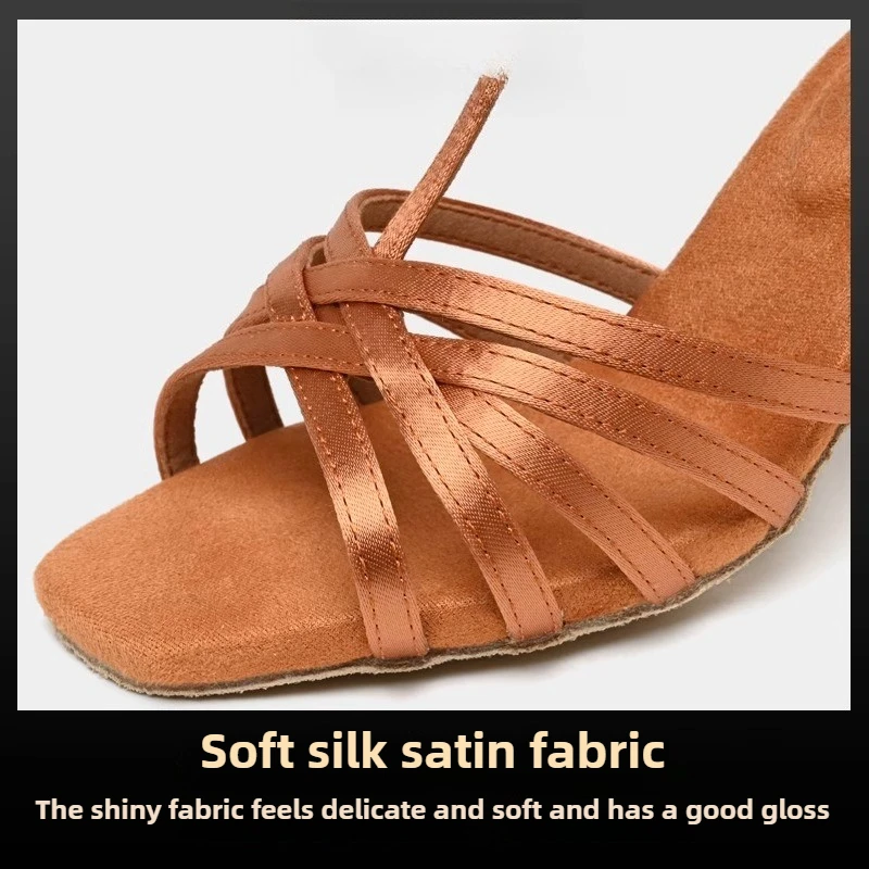 Zapatos de baile latino Vennystyle, tacón medio alto profesional genuino con suela Flexible para práctica de salón de mujer