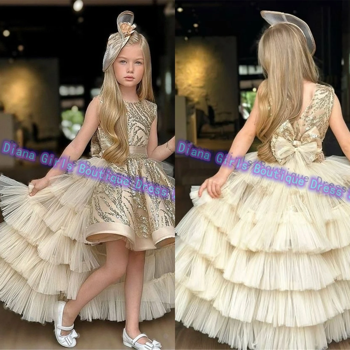 Abito da ragazza di fiori di lusso Puffy Tulle Princess Beauty Pageant abiti da festa di compleanno per bambine abiti natalizi personalizzati