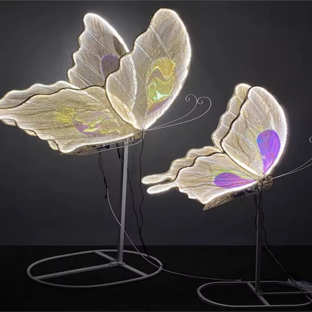 

Iron art electric intelligent dynamic luminous butterfly wedding hall props air wings mall performance party decora pendant wedd