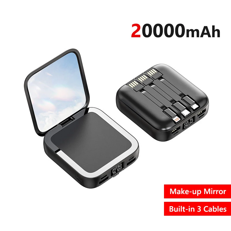 20000mAh Power Bank with Makeup Mirror Portable Charger Digital Display Power Bank External Battery for iPhone 17 Samsung Xiaomi