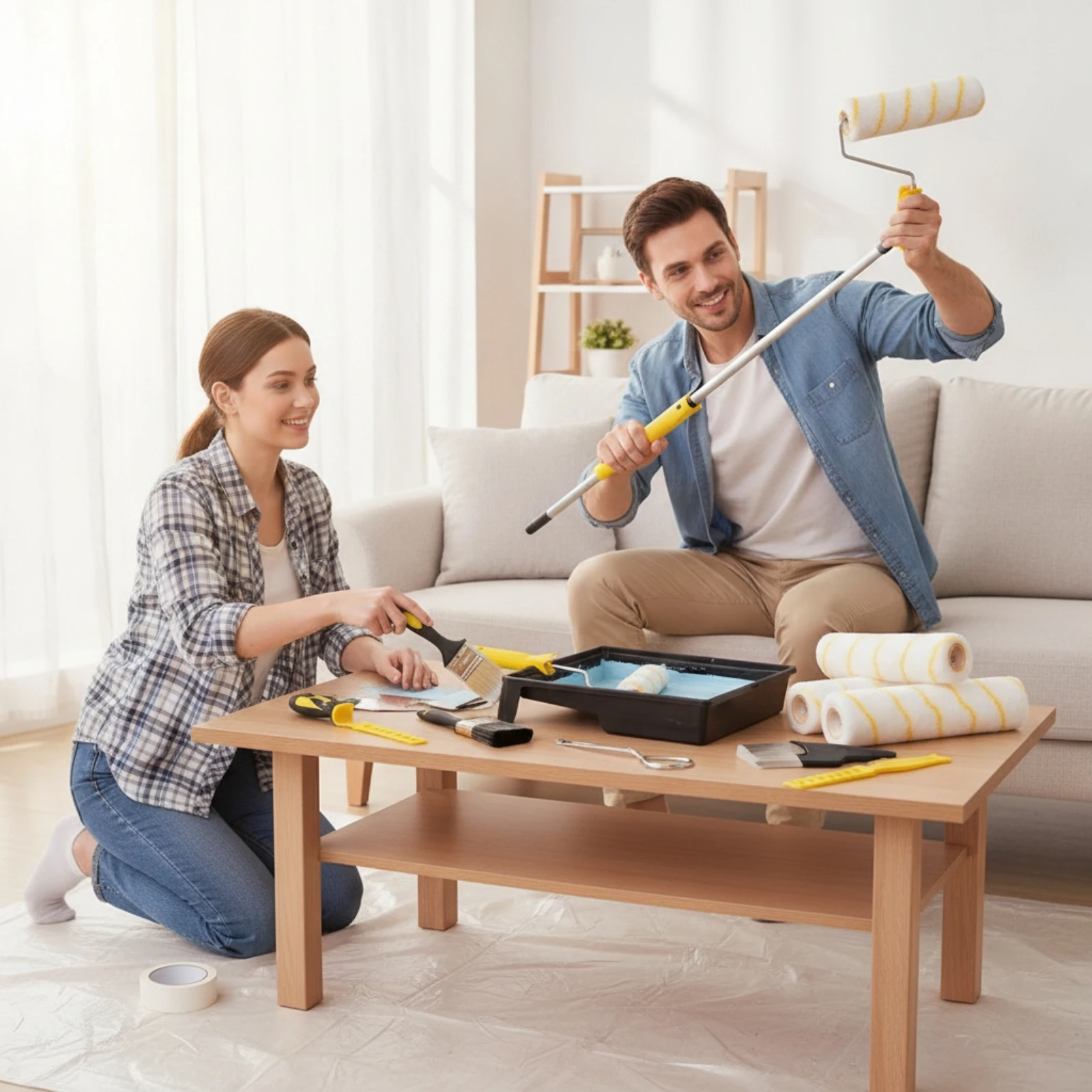 Paint Roller Kit with Tray Multi-Piece Paint Roller Kit with Tray and Extension Pole Adjustable Lightweight for DIYers