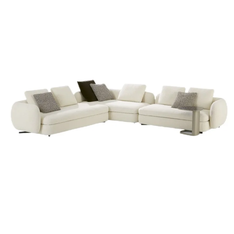 

Sofa cream Italian minimalist combination fabric cotton and linen living room special-shaped