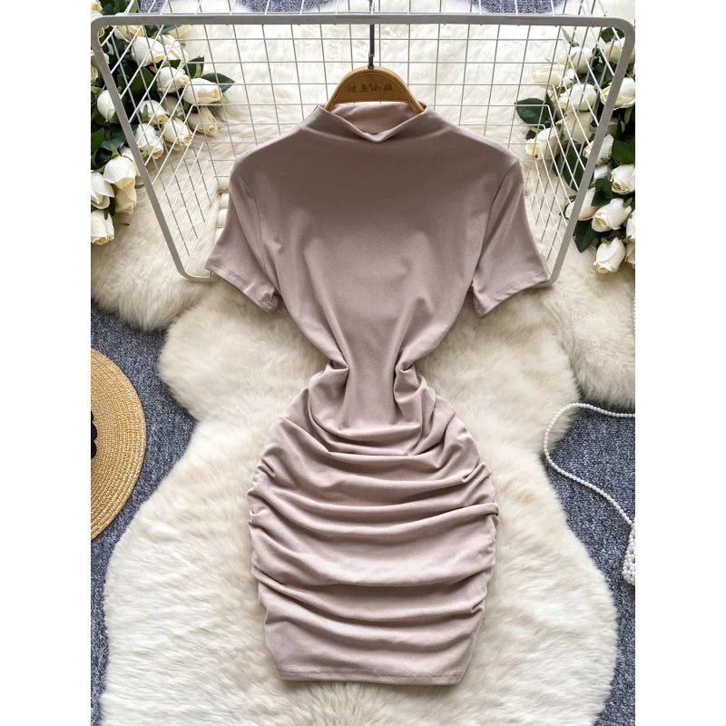 Ins ผู้หญิงฤดูร้อนคอเต่าจีบ bodycon มินิสั้นชุดลําลอง ruched party t เสื้อชุด draped night club sheath vestidos