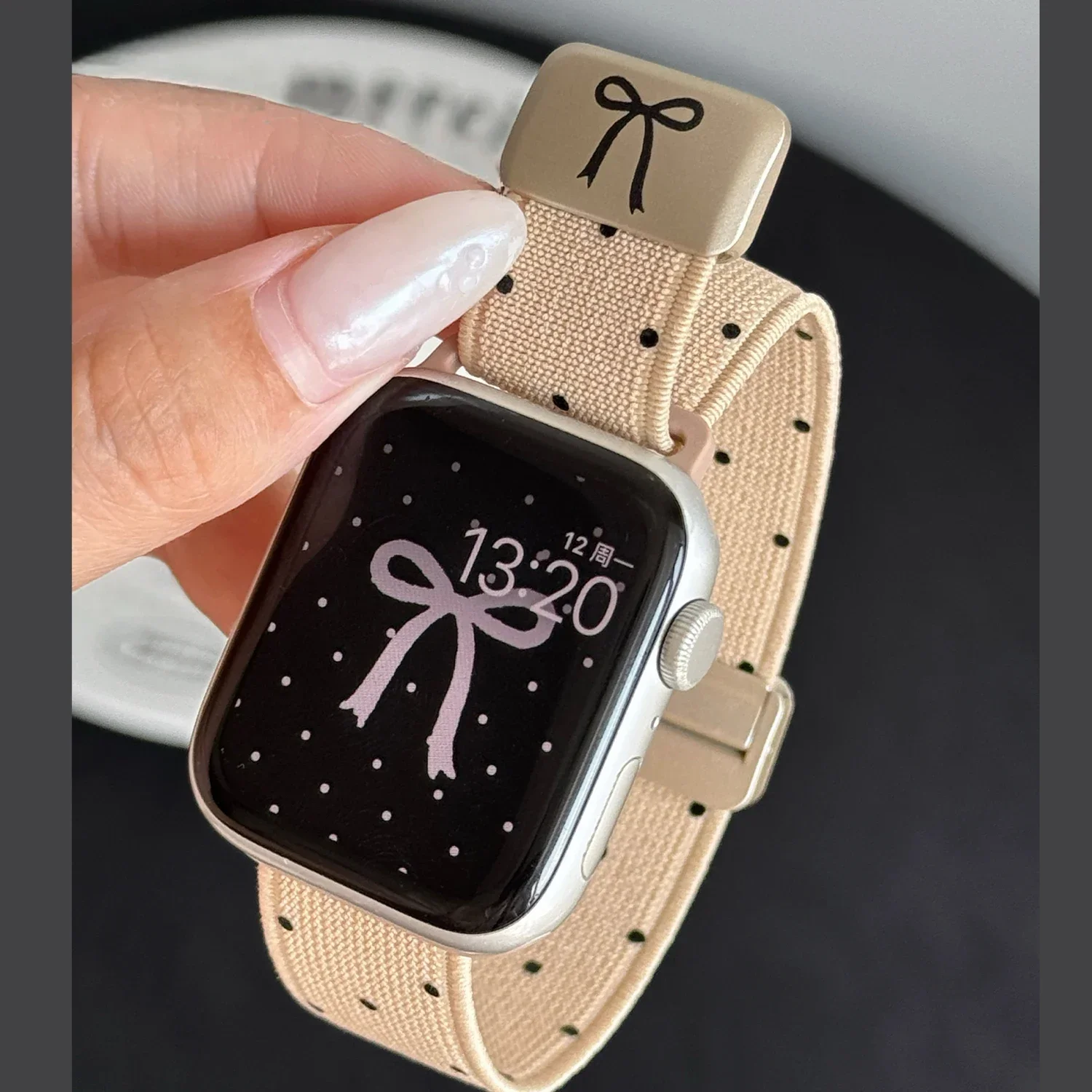 Polka-Dot Nylon Strap For Apple Watch Band Iwatch S12 11 10  42mm 46mm Magnetic Buckle Band For Iwatch 9 8 7 45mm 41mm 44mm 40mm