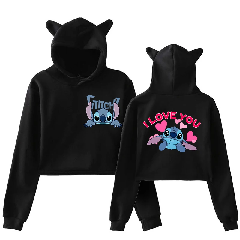 Y2k 90s Hoodies Stitch Disney Hoodie Crop Top Women Sweatshirt Kids Boys Girls Harajuku Streetwear Clothes Cropped