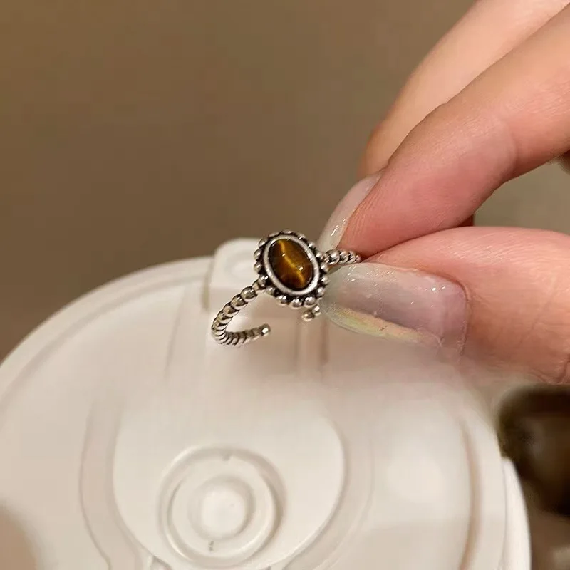 

925 Sterling Silver Rings For Women Adjustable Tigereye Extremely Fashion Finger Ring Jewelry Party Birthday Christmas Gift