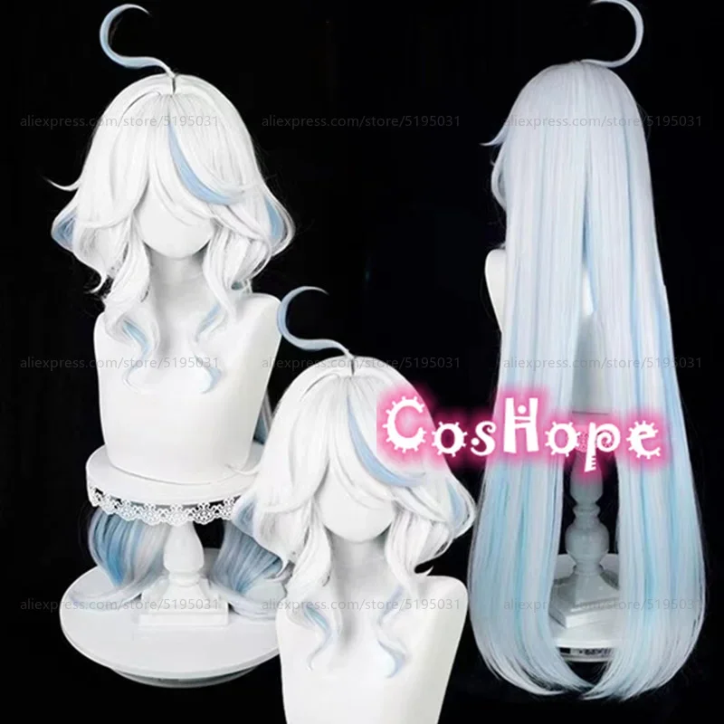 Peluca de Cosplay Focalors, peluca Furina, peluca corta plateada, blanca y azul, pelucas de Cosplay de Anime, pelucas sintéticas resistentes al calor