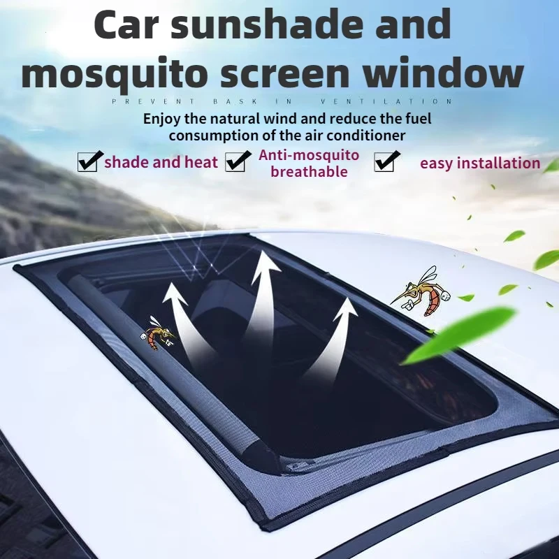 Magnetic Car Sunroof Sunshade Mesh Cover, UV Protection Anti Mosquito Insect Skylight Shading Net, Car Sun Roof Window Sun Shade