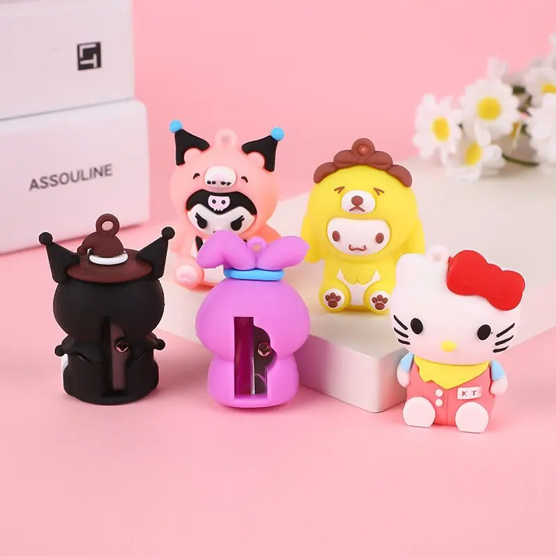 Imagem -02 - Sanrio Apontadores de Lápis Hellokitty Kuromi Cinnamoroll Student Cup Sharpener Artigos de Papelaria Escolar Atacado Pcs 10 Pcs