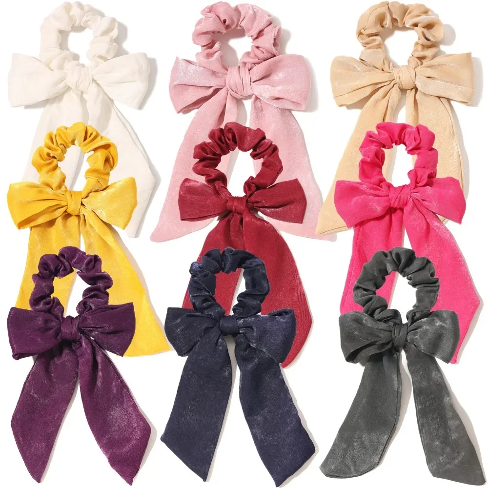 Large Headband for Women's Ribbon Satin Korean Temperament Tied Ponytail Rubber Band Solid Versatile Hair Accessory Gifts