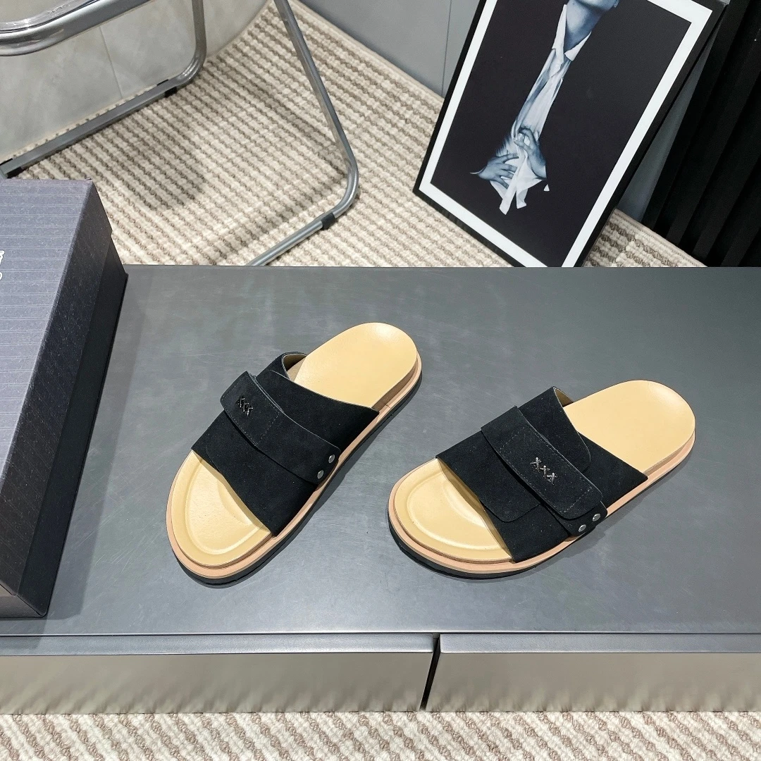 

Элитные мужские кожаные тапочки ручной работы из замши для пляжа и сада, повседневная обувь, модные домашние тапочки-сандалии, подарки на праздники
