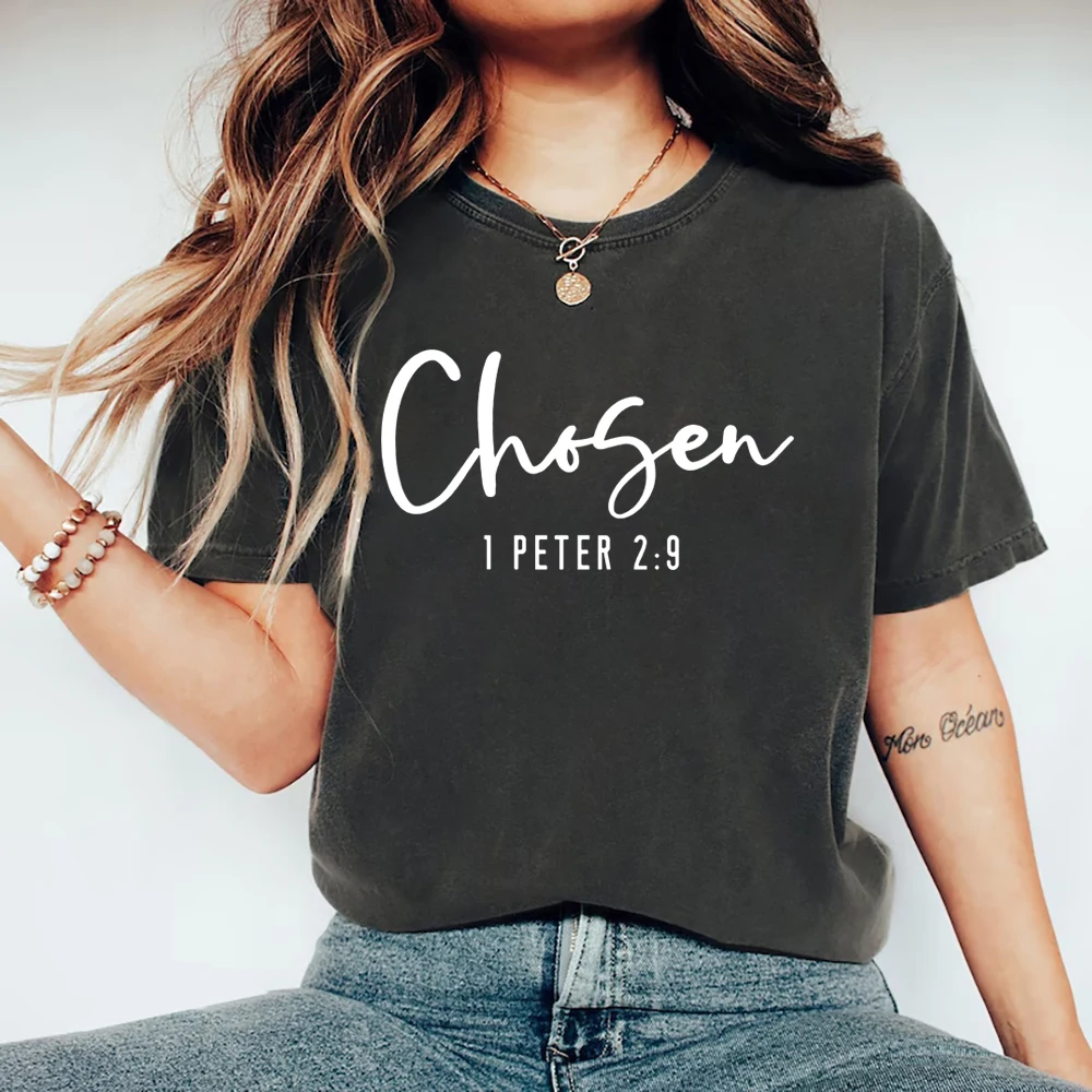 Chosen 1 Peter 2:9 T-Shirt Christian Shirt for Women Christian Apparel Religious Gift Women's Graphic T Shirts Bible Verse Tee