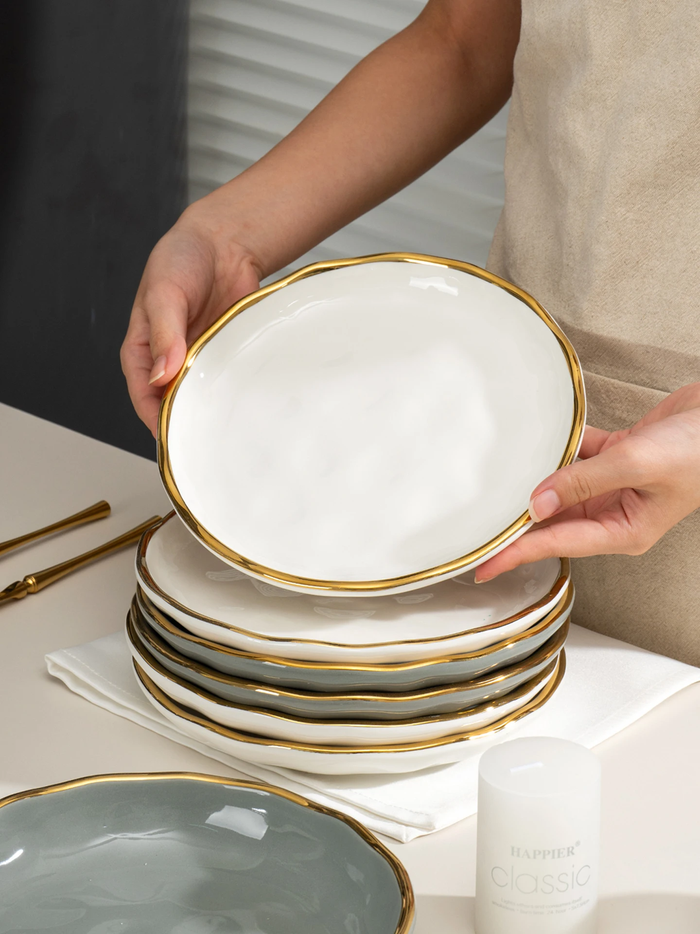 

Тарелка Ele Cerc для домашнего использования, тарелка для стейка, красивая обеденная тарелка, новая домашняя тарелка, тарелка для филе, роскошная тарелка с золотым узором, 8 шт.