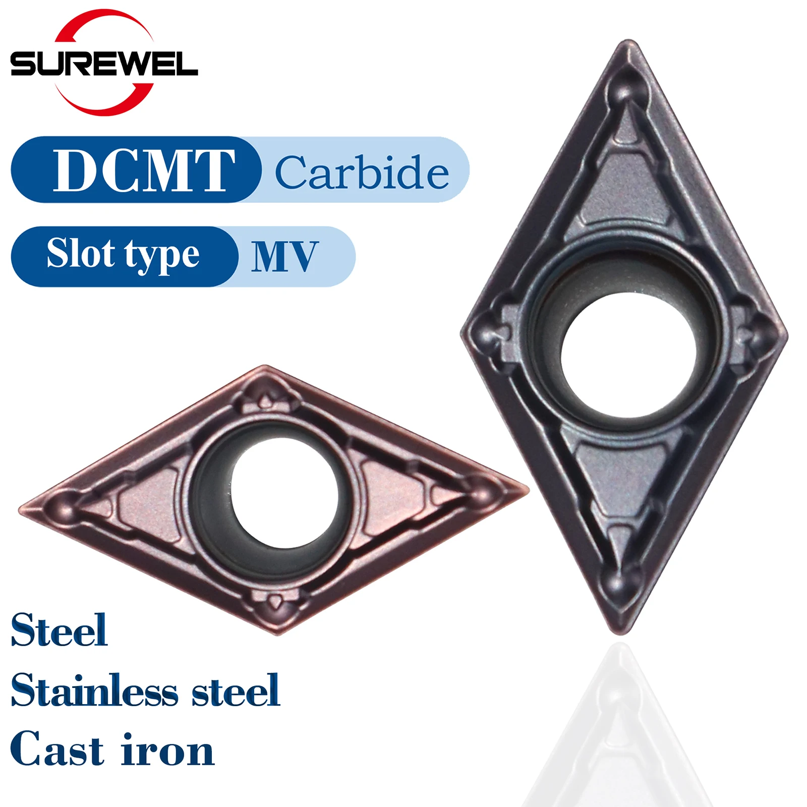 

10 шт. DCMT 070202 DCMT11T302-MV DCMT11T304-MV DCMT11T308 Токарный станок Внешний токарный инструмент Твердосплавная режущая вставка для нержавеющей стали