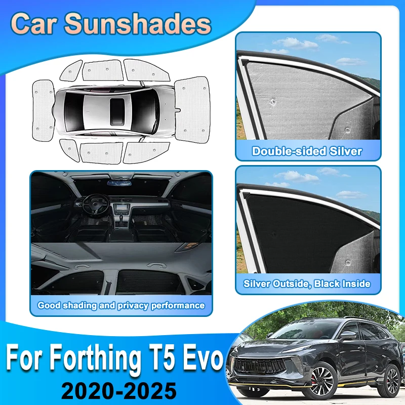 For Forthing T5 Evo 2020-2025 DFSK Forthing 5 Car Full Privacy Sunshade Front Rear Side Window Sun Shield Cover Auto Accessories