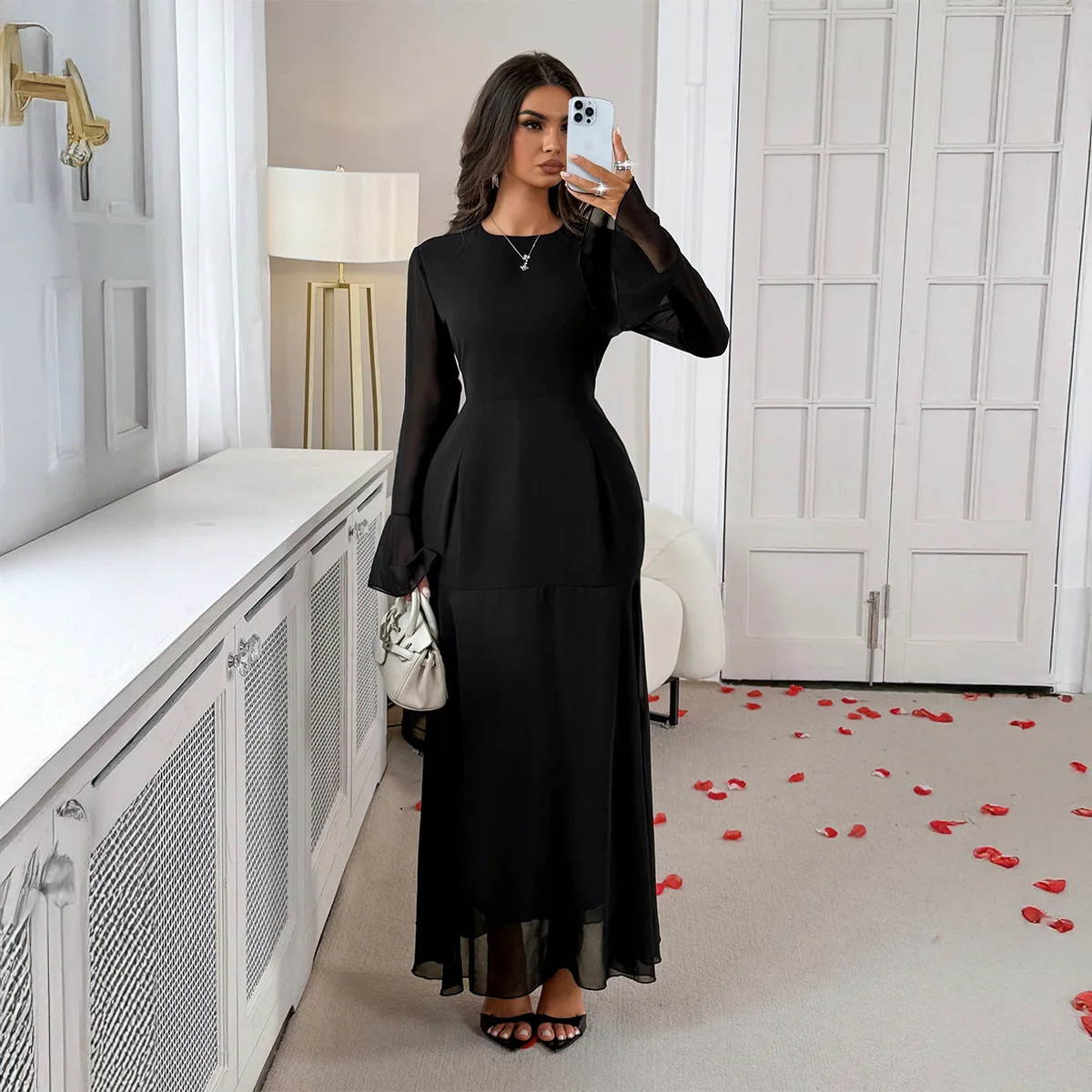 Elegant Bell-sleeve Bodycon Long Dress Women's Clothing 2026 Autumn And Winter Summer Long Dress Midi Luxury Lace Sexy
