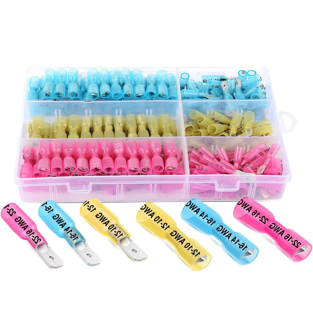 

250PCS Boxed Connectors Heat Shrink Shovel Shaped Quick Disconnect Wires Male And Female Connectors Connection Terminals