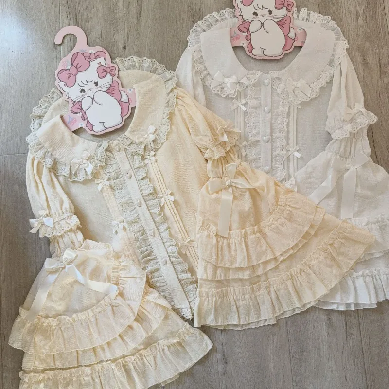 

Женские японские рубашки в стиле Sweet Lolita, винтажные блузки Y2K с кружевом и бантом, с отстегивающимися рукавами, одежда для девочек, милые топы Kawaii