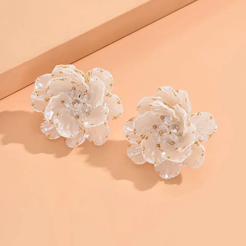 Kymyad Shell Crystal Mixed Women's Earrings Flower Stud Earrings For Women Cute Romantic Bohemia Earings Fashion Jewelry