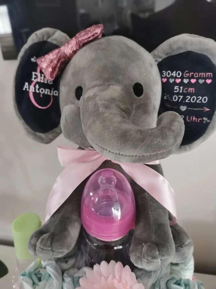 Customize Baby Girls Birth Stat Elephant, Keepsake Birth Announcement Elephant, Elephant Plush, Newborn Gift, Personalized Eleph