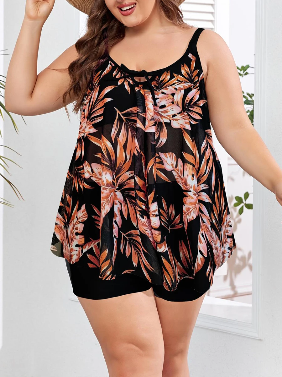 2026 Print Large Big Plus Size Tankini 2 Pieces Swimsuit Women High Waist Swimwear Female Bathing Swimming Swim Suit Bathers 4XL