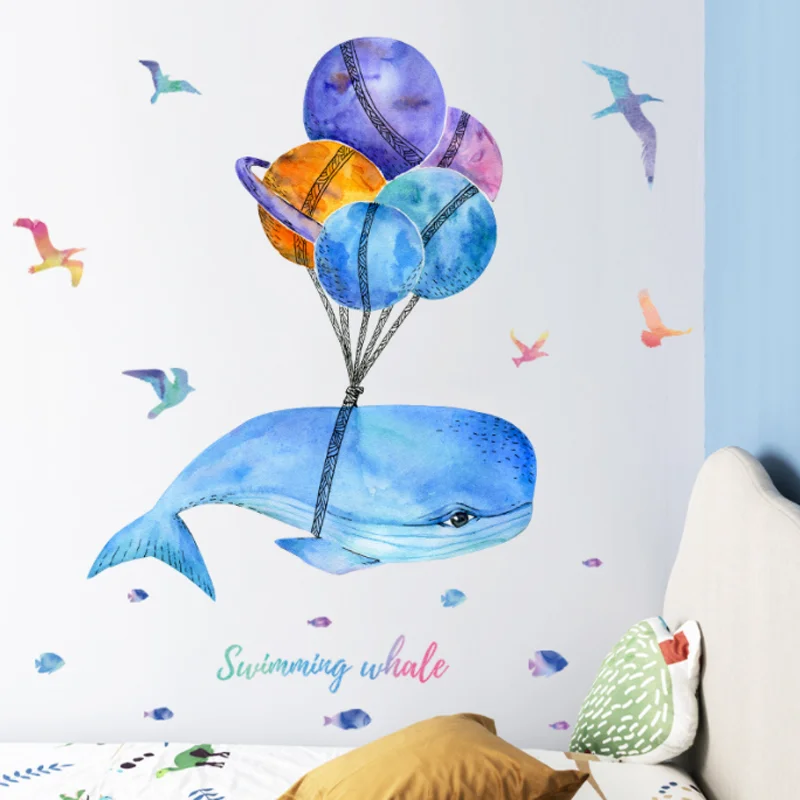 Whale Balloon Removable PVC Wall Sticker Room Living Room Bedroom Beautification Decoration Moisture-proof Anti Fouling Sticker