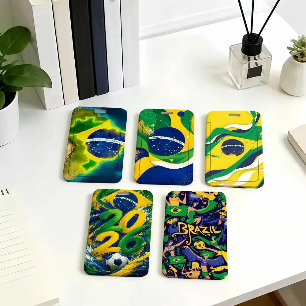 Flag of Brazil Card Holder Corporate Business Work Badge Holders Uisex Credit Bus Daily Commute ID Case