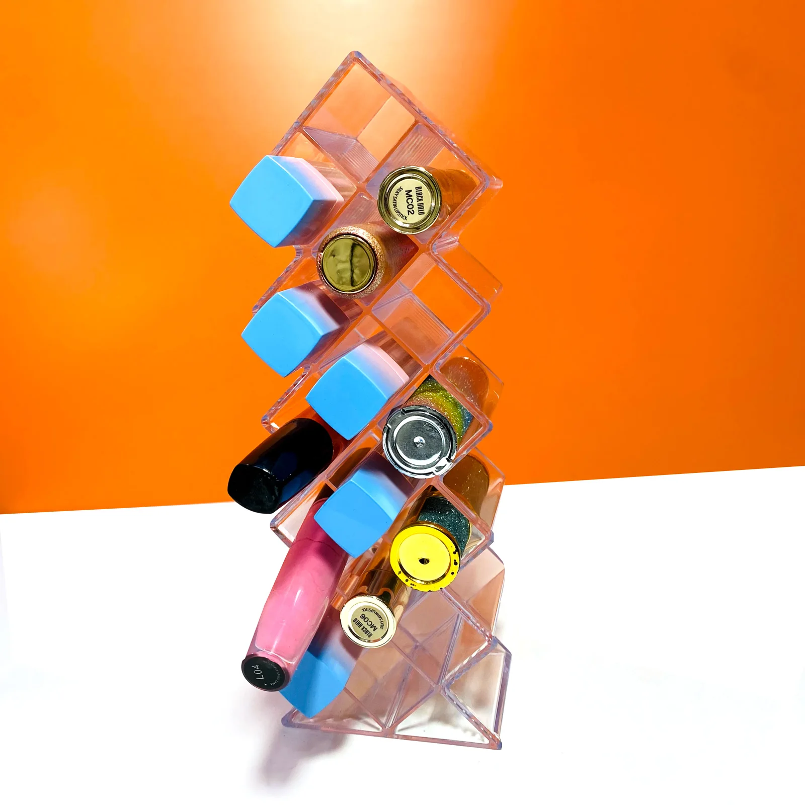 1PC Acrylic Lipstick Holder Organizer 16 Slots Clear Lip Gloss Fish Shape Tower Case Display Stand Storage Box
