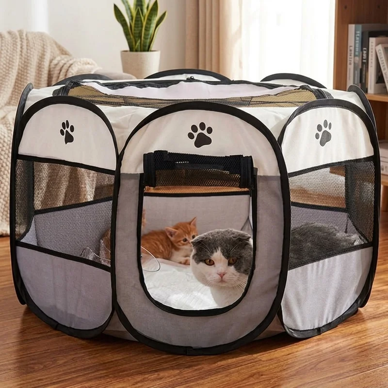 Foldable Octagonal Pet Tent, Portable Dog Cat Playpen Kennel, Breathable Puppy Shelter with Easy Setup for Indoor Outdoor Use