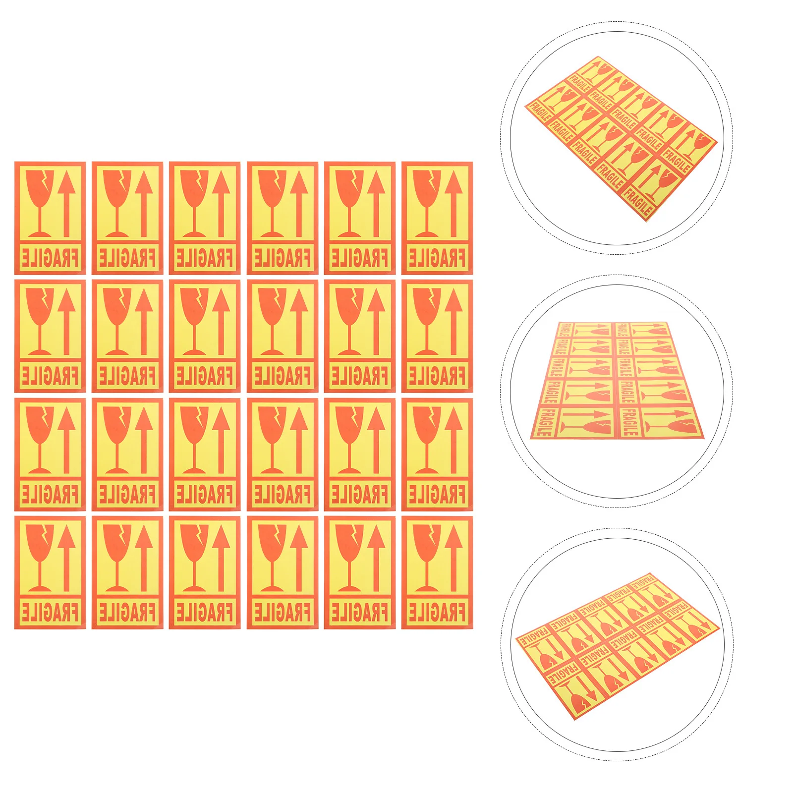 500 個ポータブルハンドル付き注意ステッカー壊れやすい粘着ラベル黄色配送警告デカール壊れやすいステッカー