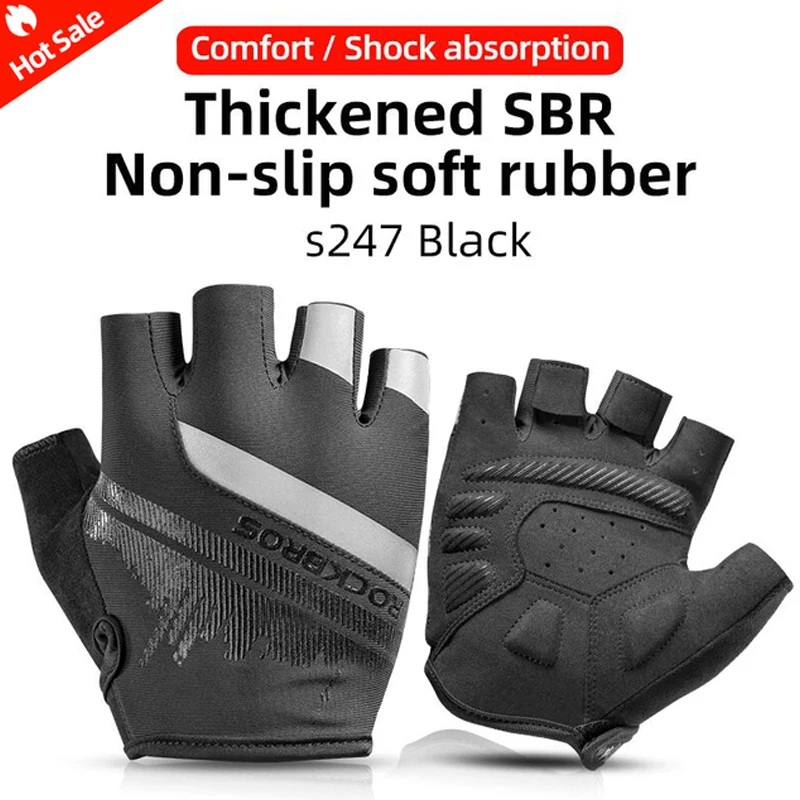 ROCKBROS-Guantes deportivos unisex, protección de manos de medio dedo, resistentes a los golpes y transpirables, para bicicleta de montaña o