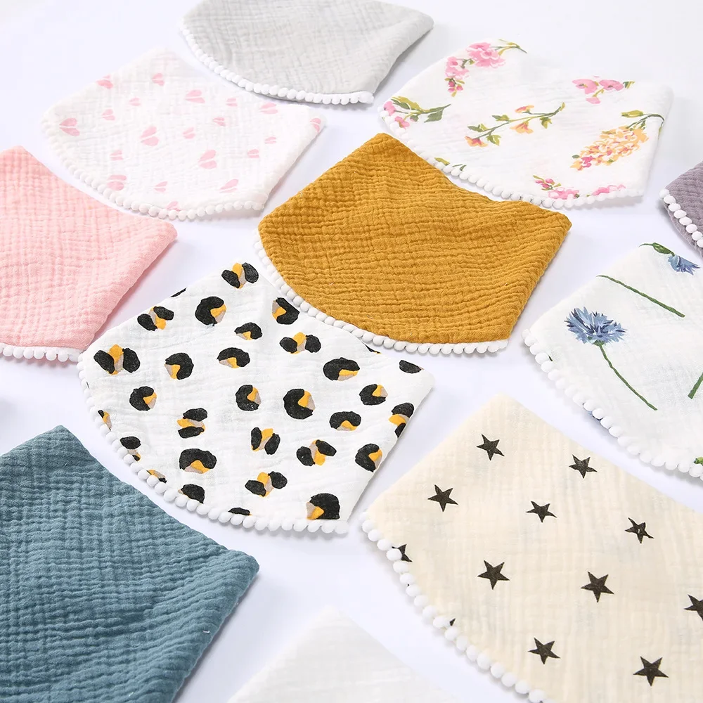 Baby Muslin Burp Cloth Cotton Gauze Plain Printed Bib Lace Ruffle Ball Saliva Towel Multi-color Infant Accesorios Bebe