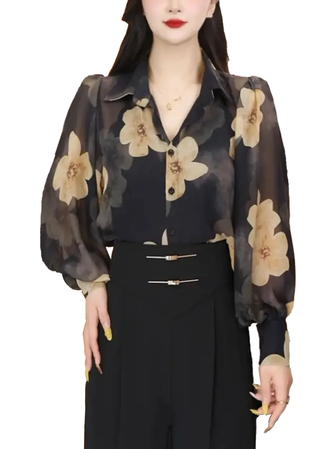 Ele Leggero Lanterna con stampa floreale Sve Donna irt Estate Nuovo Sle Versatile Dimagrante Aria condizionata Piccolo irt