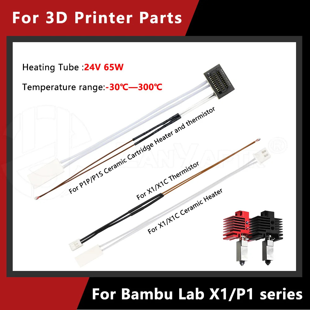 For Bambulab  Lab P1/X1 series termistore Heater 24v 65w Caremic Heater sensore di temperatura 30 ℃ per Bambu Hotend