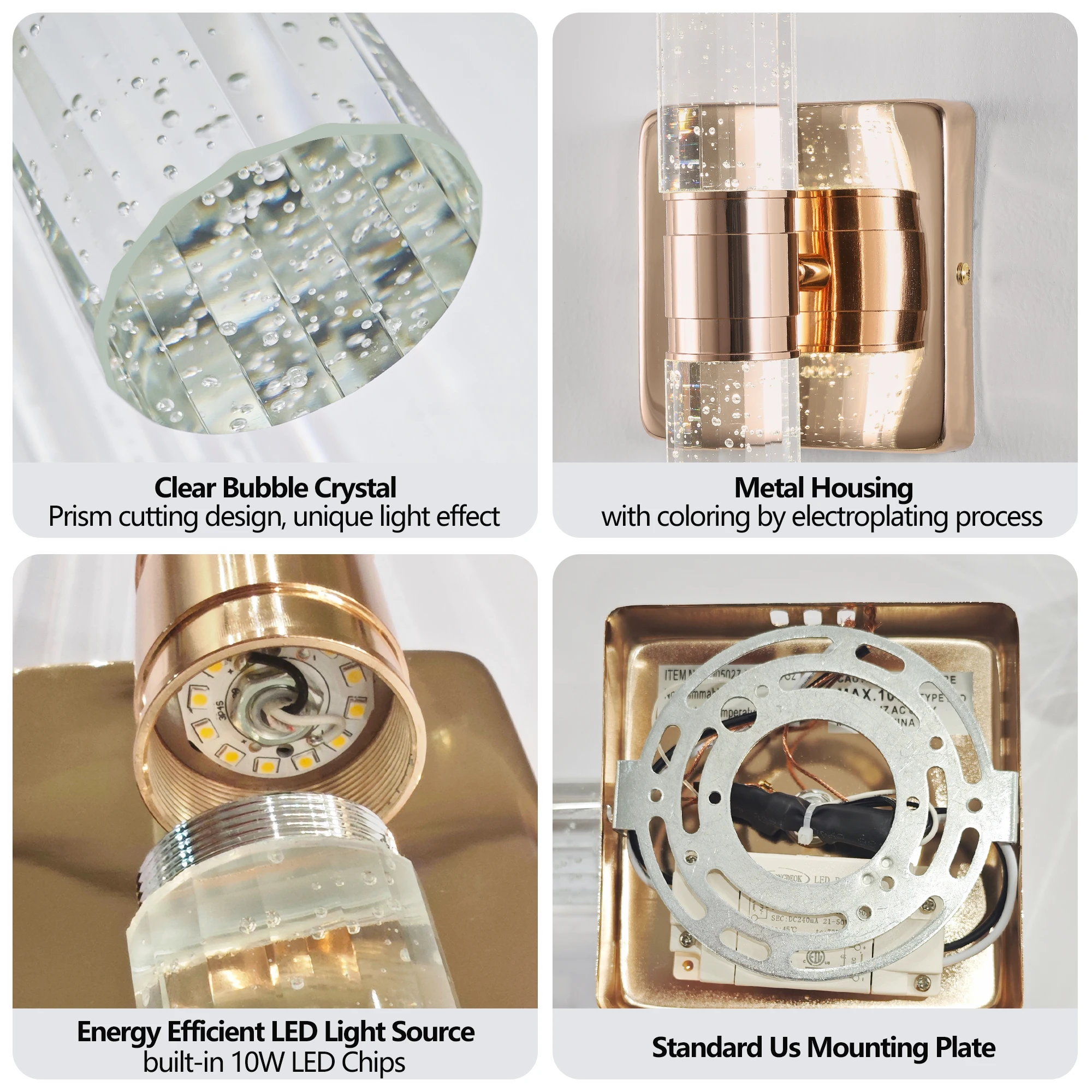 2-Light Contemporary Crystal Wall Light, Gold Plating Finish with Bubble Crystal, Sconce Modern Indoor Lighting Fixture