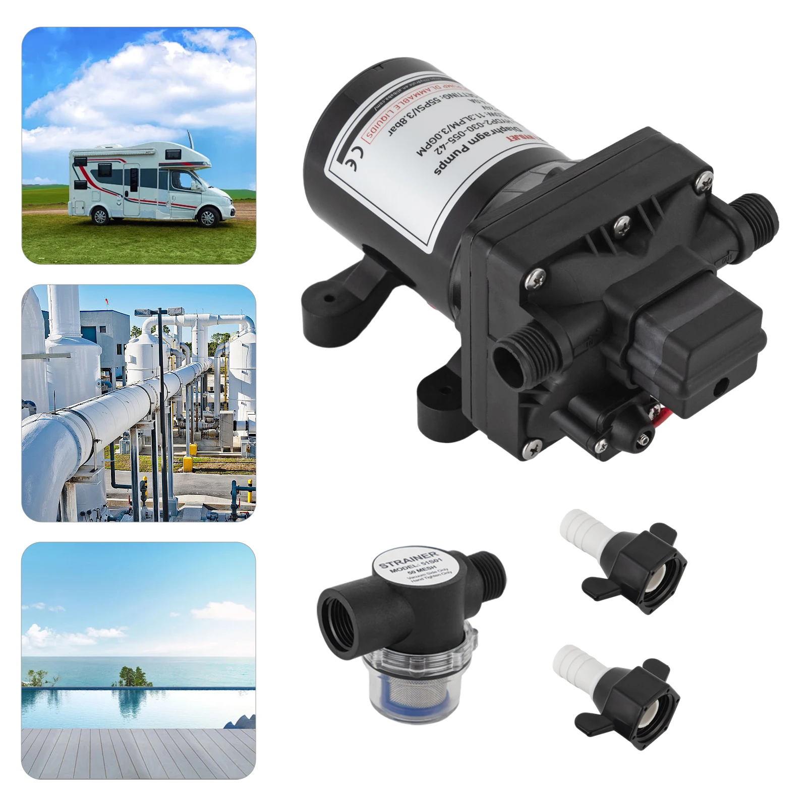 24V Water Diaphragm Pressure Pump for RV/Boat, Camper Caravan Membrane Water Pressure Pump Self-priming Booster Pump