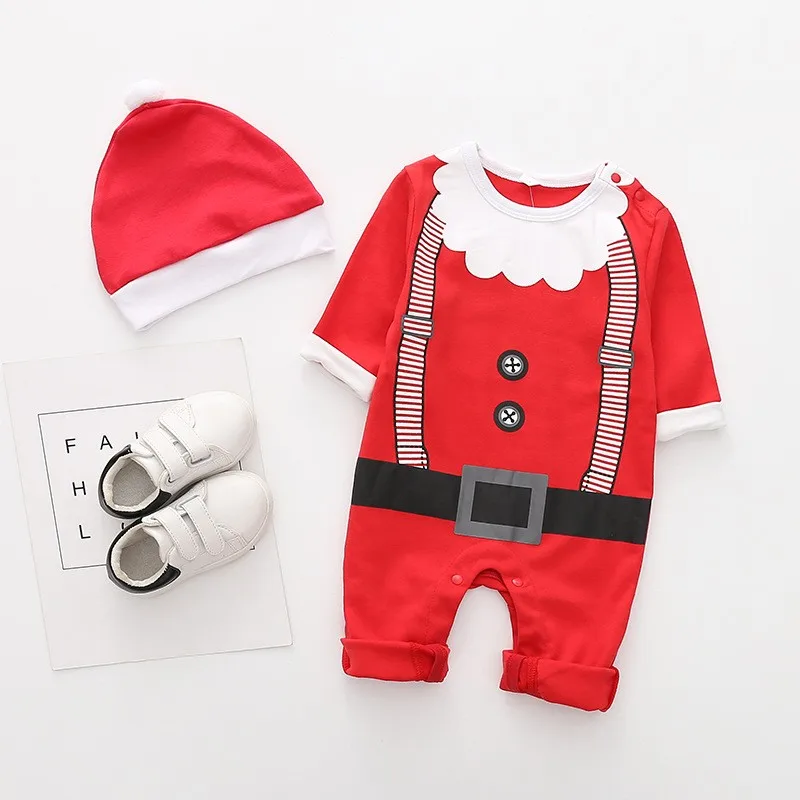 Prowow 0-18M Baby Boy Girl Christmas Romper With Santa Hat Cartoon Deer Jumpsuit New Year Costume For Newborn Christmas Clothes