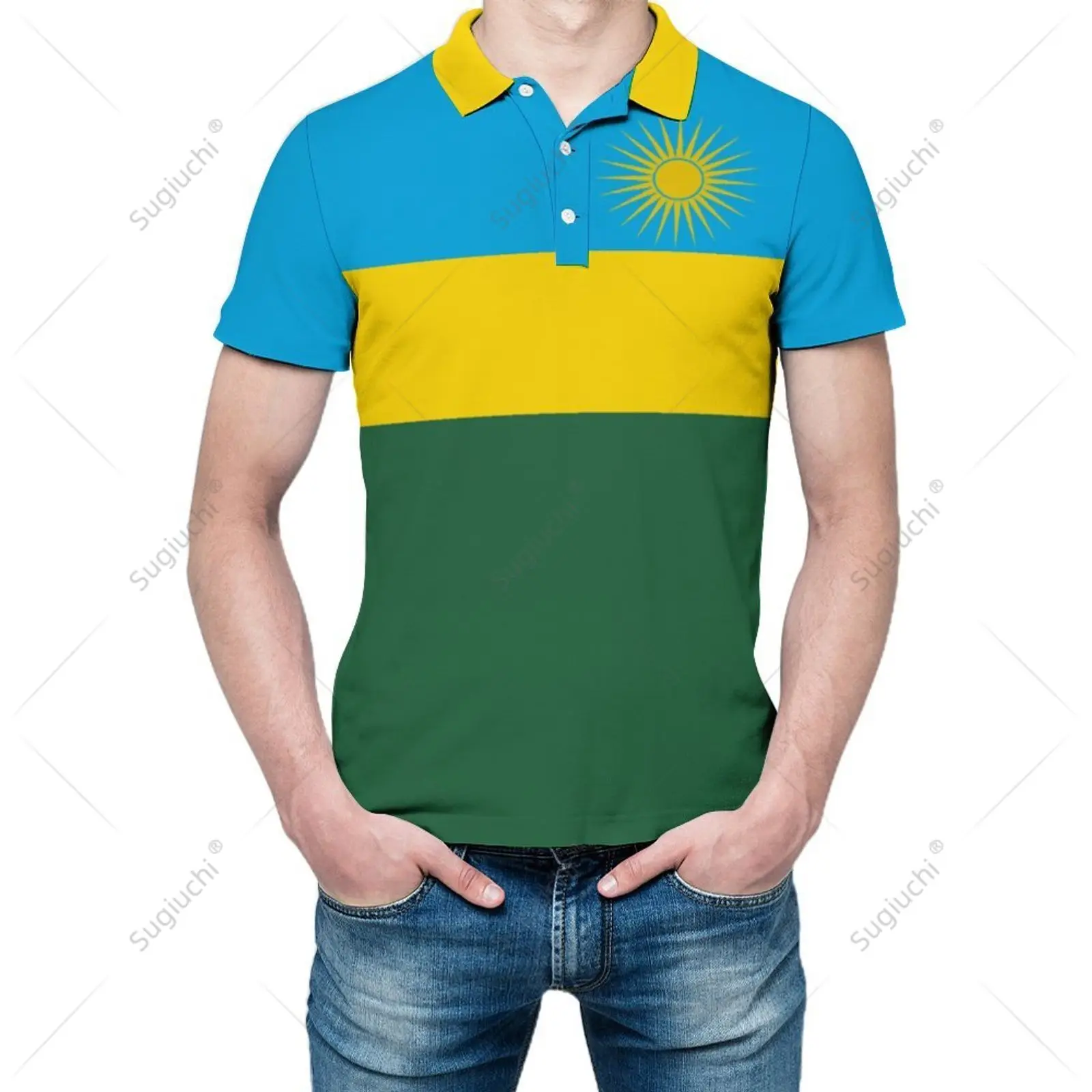 Unisex Polo Shirt Rwanda Flag 3D Print Man Polo Fashion Clothing Tracksuits Short Sleeves